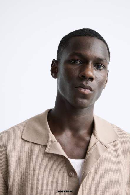 Zara vêtements P66V994 Hommes chemise structurée brun clair