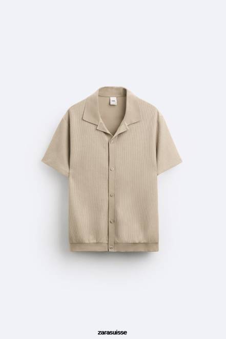 Zara vêtements P66V994 Hommes chemise structurée brun clair