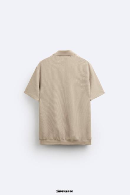 Zara vêtements P66V994 Hommes chemise structurée brun clair