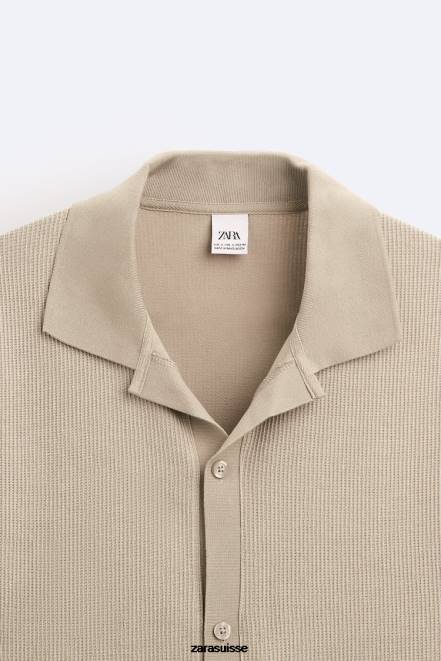 Zara vêtements P66V994 Hommes chemise structurée brun clair