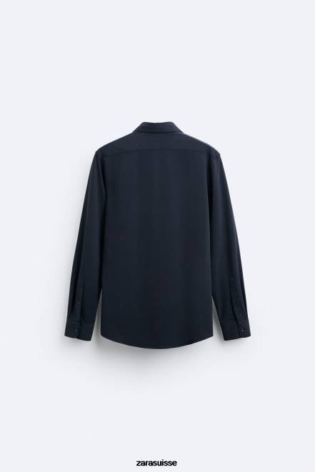 Zara vêtements P66V997 Hommes chemise extensible bleu marine