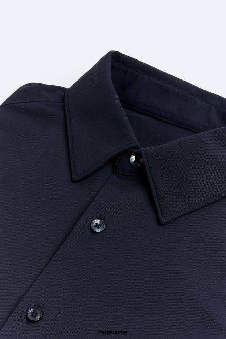 Zara vêtements P66V997 Hommes chemise extensible bleu marine