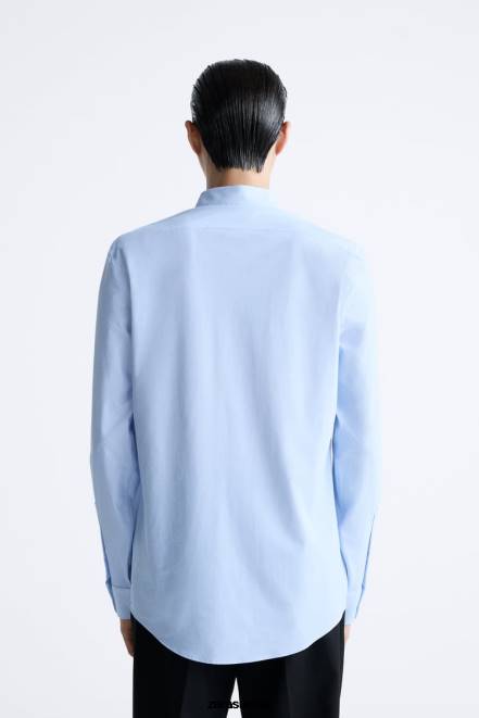 Zara vêtements P66V998 Hommes chemise extensible bleu ciel