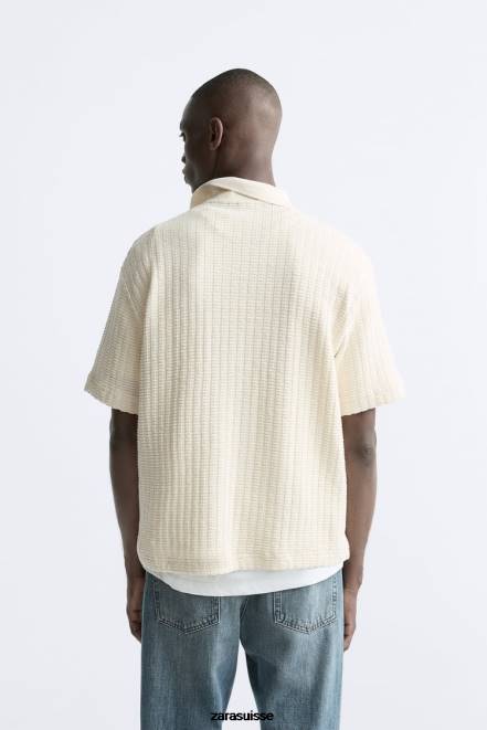 Zara vêtements P66V1218 Hommes polo texturé vertical écru