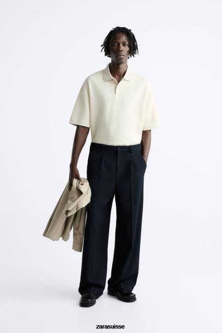 Zara vêtements P66V1220 Hommes polo texturé marron taupe