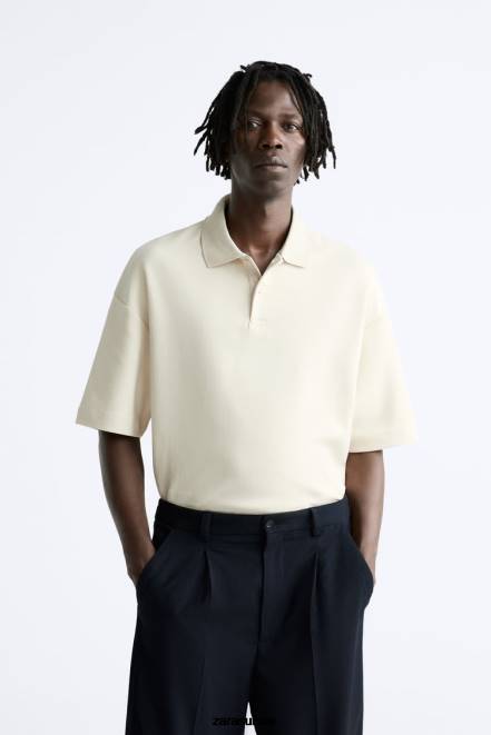 Zara vêtements P66V1220 Hommes polo texturé marron taupe