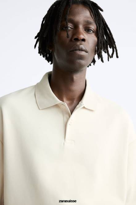 Zara vêtements P66V1220 Hommes polo texturé marron taupe