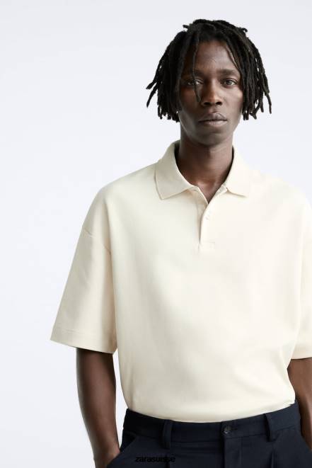 Zara vêtements P66V1220 Hommes polo texturé marron taupe