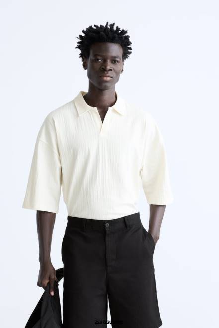 Zara vêtements P66V1223 Hommes polo texturé beige