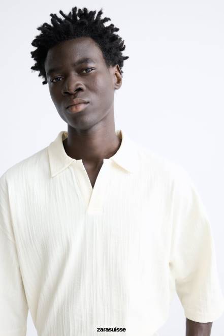 Zara vêtements P66V1223 Hommes polo texturé beige