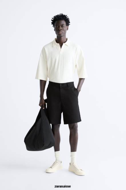 Zara vêtements P66V1223 Hommes polo texturé beige