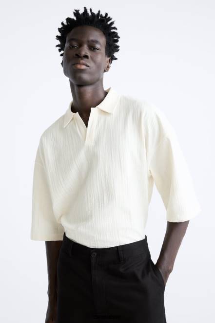 Zara vêtements P66V1223 Hommes polo texturé beige