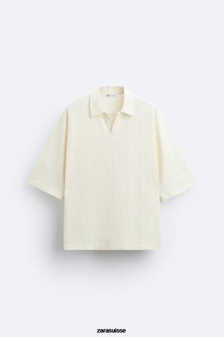 Zara vêtements P66V1223 Hommes polo texturé beige