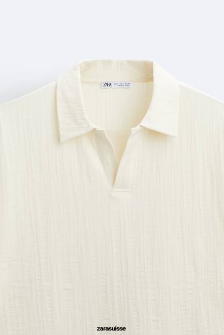 Zara vêtements P66V1223 Hommes polo texturé beige