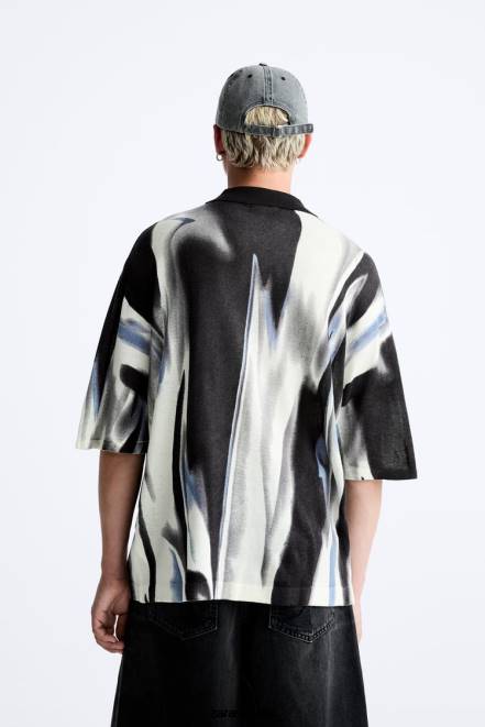 Zara vêtements P66V1228 Hommes polo en maille à imprimé abstrait grisâtre