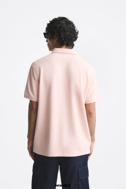 Zara vêtements P66V1229 Hommes polo texturé rose fané
