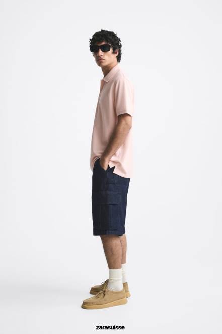 Zara vêtements P66V1229 Hommes polo texturé rose fané