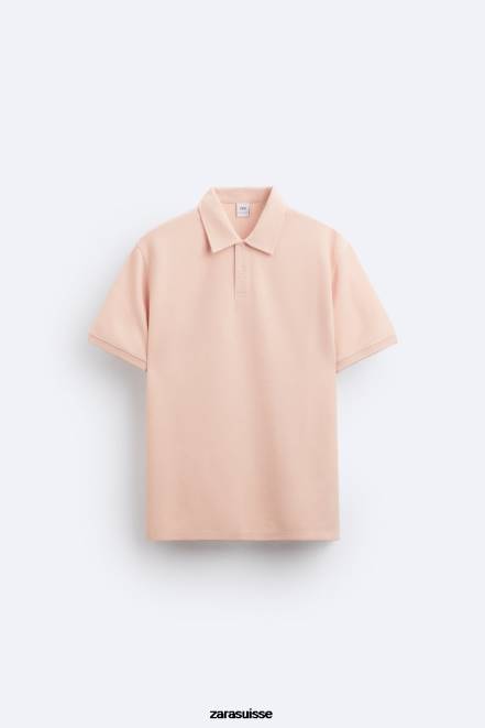 Zara vêtements P66V1229 Hommes polo texturé rose fané