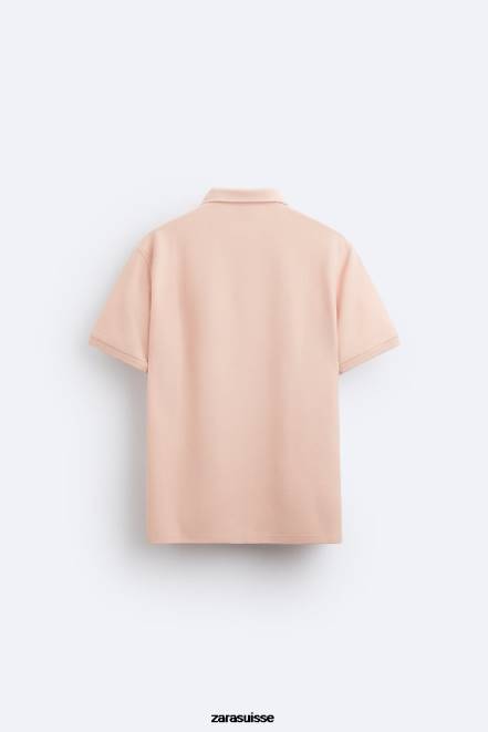 Zara vêtements P66V1229 Hommes polo texturé rose fané