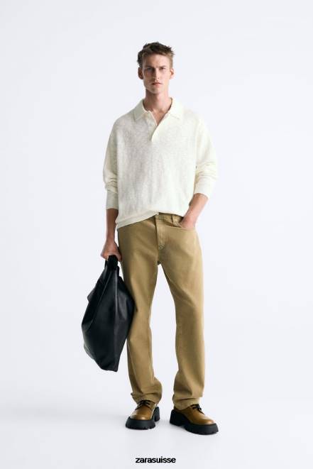 Zara vêtements P66V1230 Hommes polo en maille texturée écru