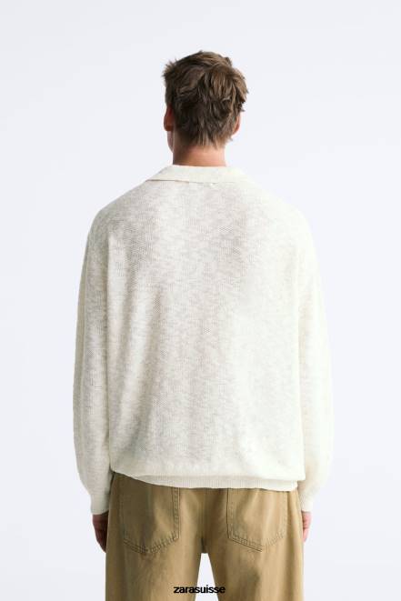 Zara vêtements P66V1230 Hommes polo en maille texturée écru