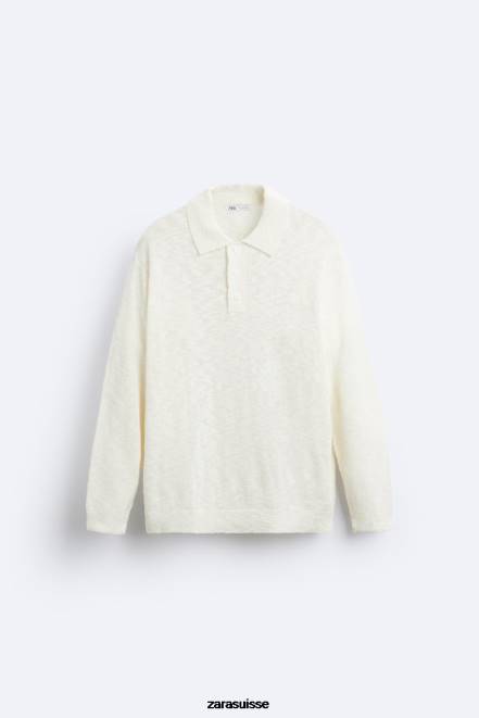Zara vêtements P66V1230 Hommes polo en maille texturée écru