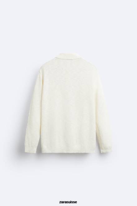 Zara vêtements P66V1230 Hommes polo en maille texturée écru