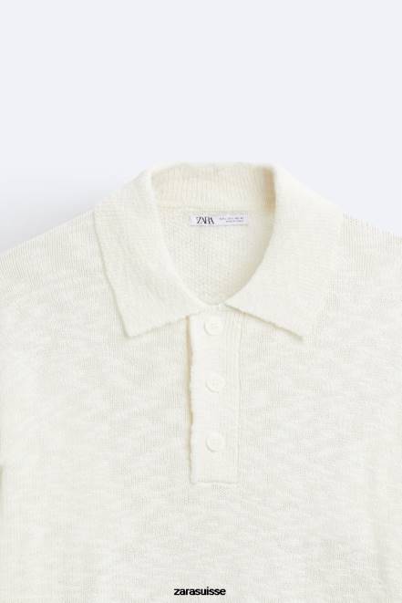 Zara vêtements P66V1230 Hommes polo en maille texturée écru