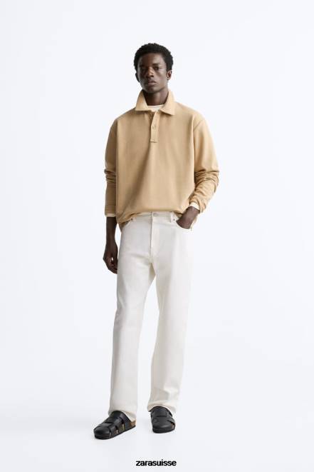 Zara vêtements P66V1232 Hommes sweat-shirt polo bronzage léger