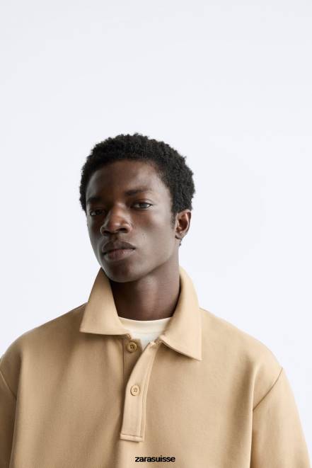 Zara vêtements P66V1232 Hommes sweat-shirt polo bronzage léger