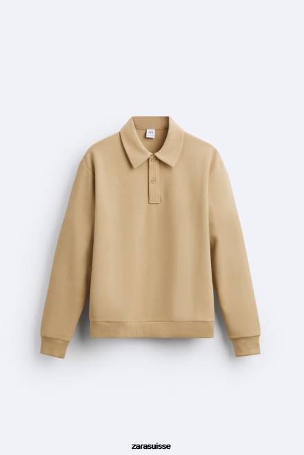 Zara vêtements P66V1232 Hommes sweat-shirt polo bronzage léger