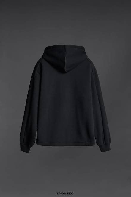 Zara vêtements P66V1048 Hommes sweat à capuche éternel noir