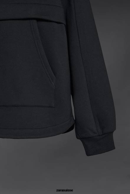 Zara vêtements P66V1048 Hommes sweat à capuche éternel noir