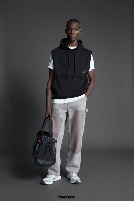 Zara vêtements P66V1049 Hommes sweat d'entraînement de boxeur noir