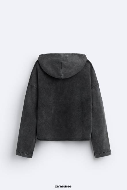 Zara vêtements P66V1051 Hommes sweat à capuche coupe boxy gris foncé