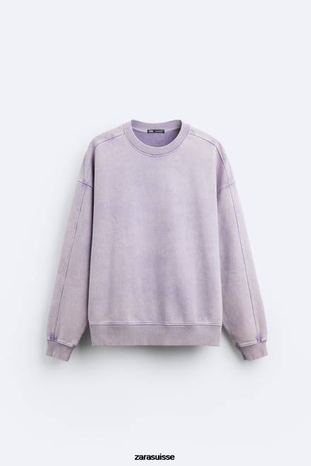 Zara vêtements P66V1052 Hommes sweat-shirt délavé lilas