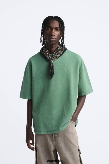 Zara vêtements P66V1057 Hommes sweat à texte contrasté vert