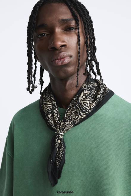 Zara vêtements P66V1057 Hommes sweat à texte contrasté vert