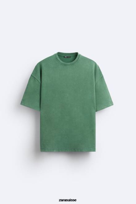 Zara vêtements P66V1057 Hommes sweat à texte contrasté vert