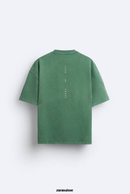 Zara vêtements P66V1057 Hommes sweat à texte contrasté vert