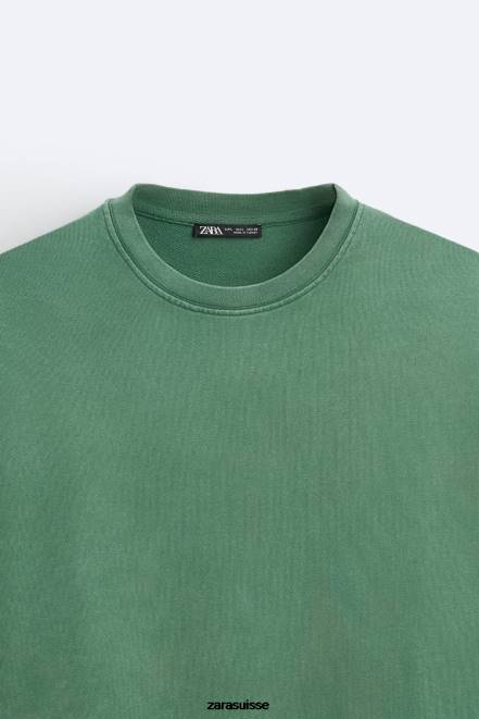Zara vêtements P66V1057 Hommes sweat à texte contrasté vert