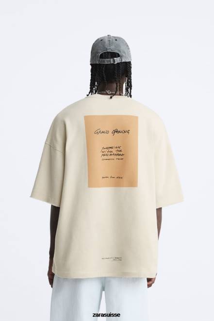 Zara vêtements P66V1058 Hommes sweat-shirt à imprimé contrastant marron taupe