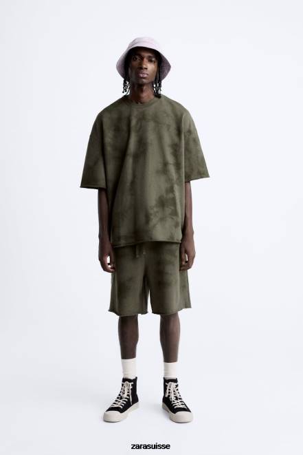 Zara vêtements P66V1066 Hommes sweat à imprimé tie-dye kaki