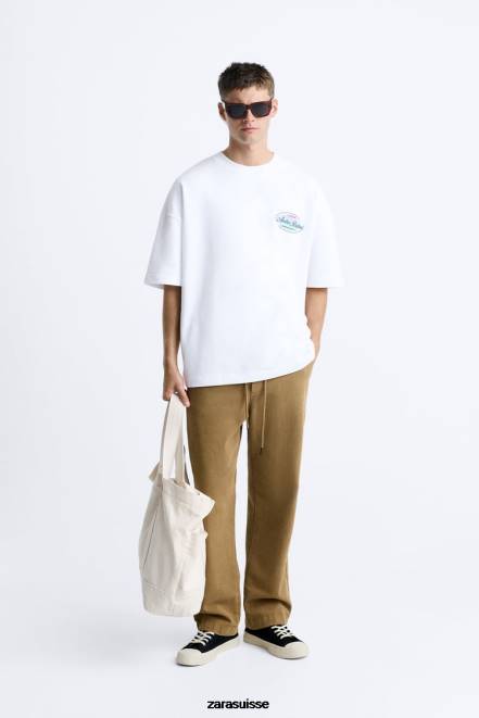 Zara vêtements P66V1068 Hommes sweat-shirt à imprimé contrastant blanc