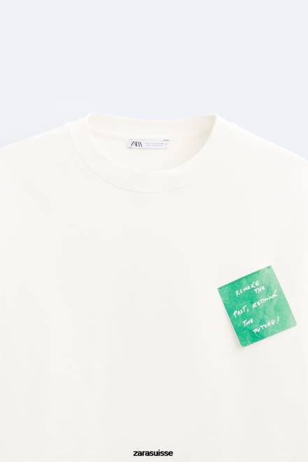Zara vêtements P66V1069 Hommes sweat-shirt à patch en papier blanc d'huître