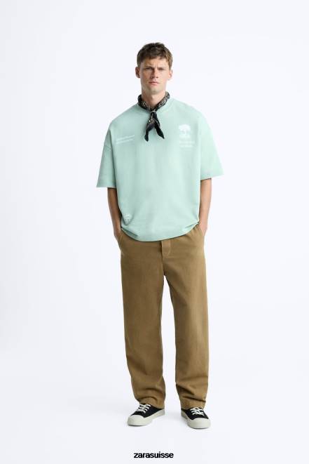 Zara vêtements P66V1071 Hommes sweat à texte imprimé gris