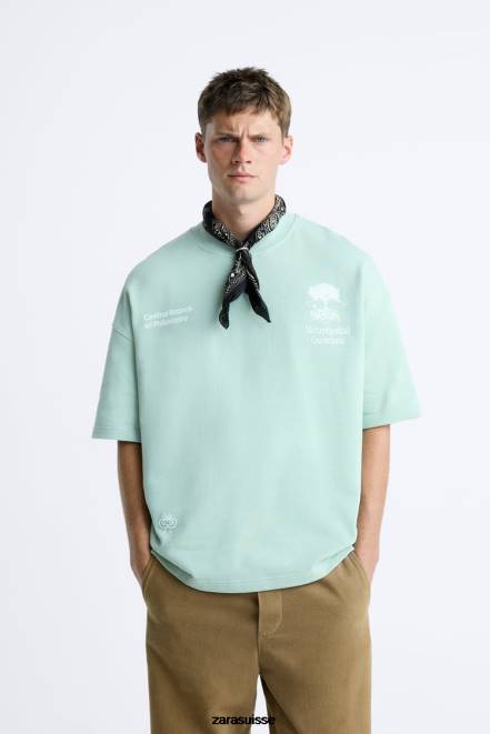 Zara vêtements P66V1071 Hommes sweat à texte imprimé gris