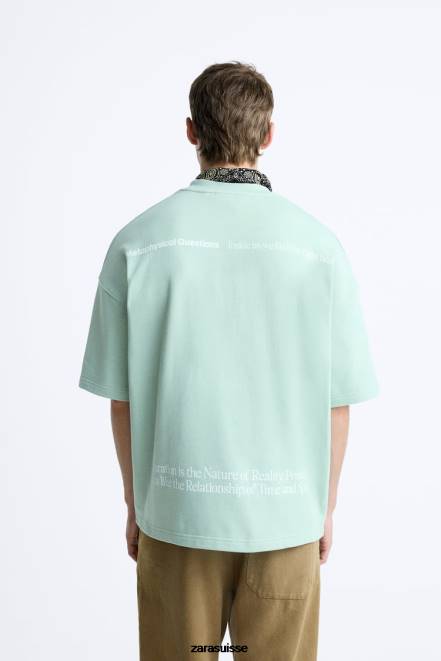 Zara vêtements P66V1071 Hommes sweat à texte imprimé gris