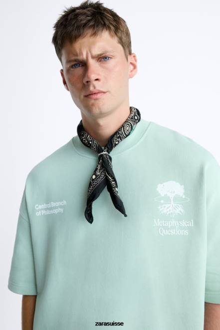 Zara vêtements P66V1071 Hommes sweat à texte imprimé gris