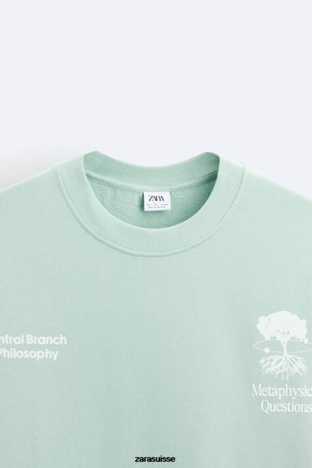 Zara vêtements P66V1071 Hommes sweat à texte imprimé gris